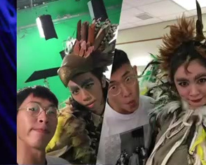 WaiTo with performers in character costume on a commercial production set